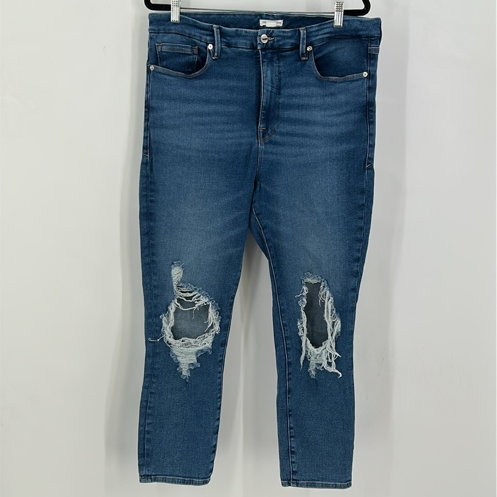 Good American, Women's Distressed Blue Denim Jeans